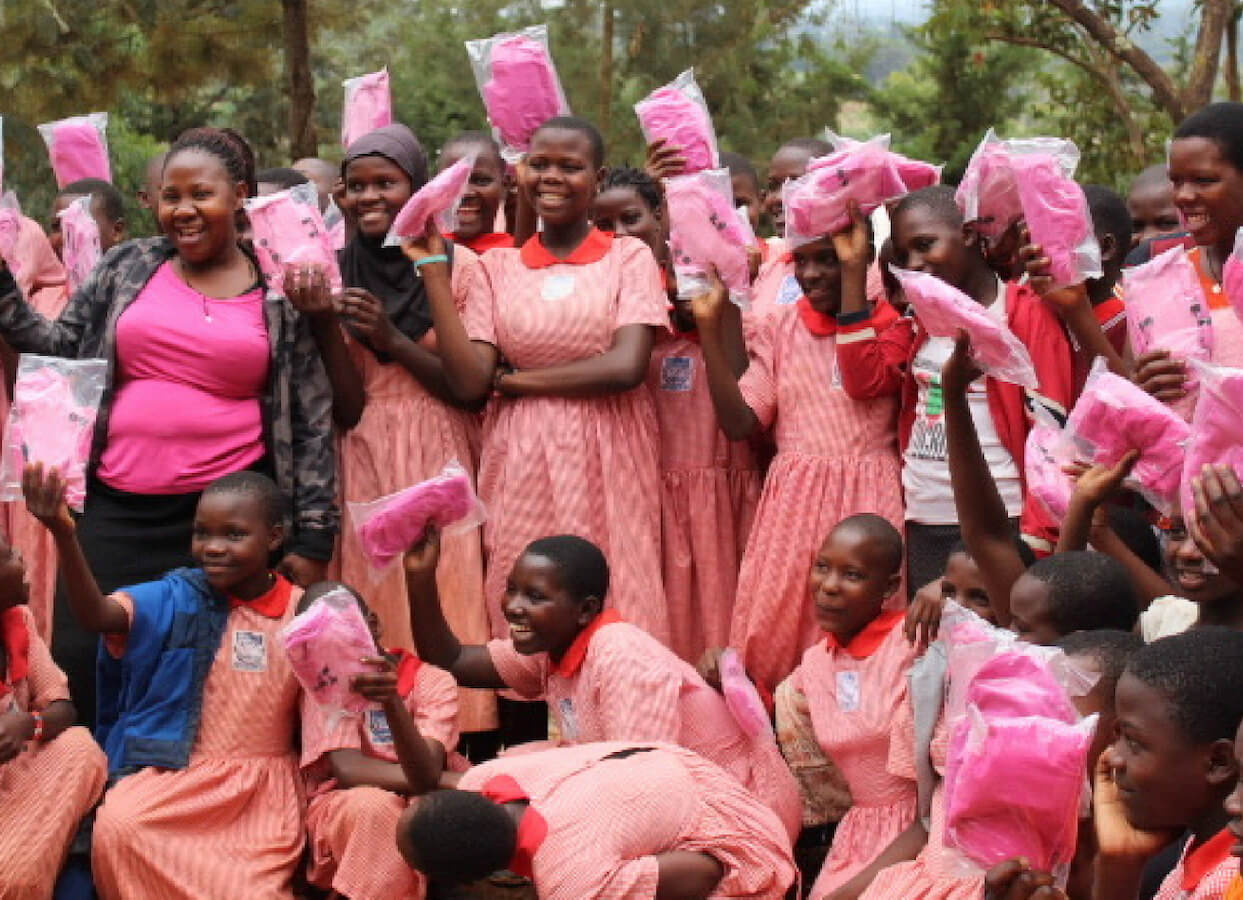 Girls in Uganda with Menstrual Sanitation Kits